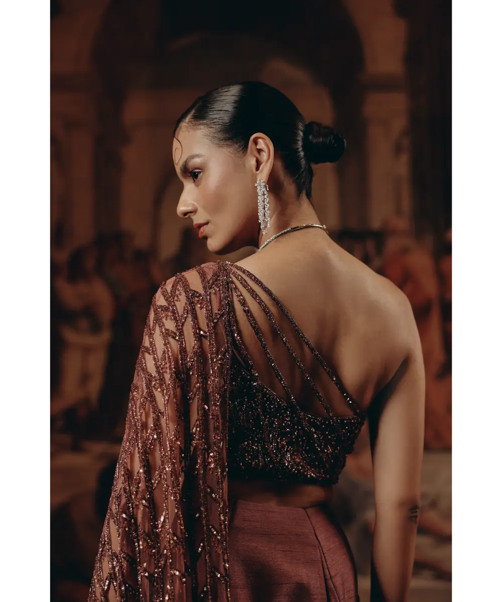 ADAARA COUTURE- Garnet Ruffled Saree